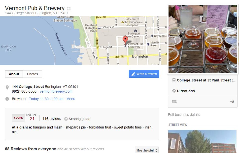 VT Pub and Brewery G+ Local 